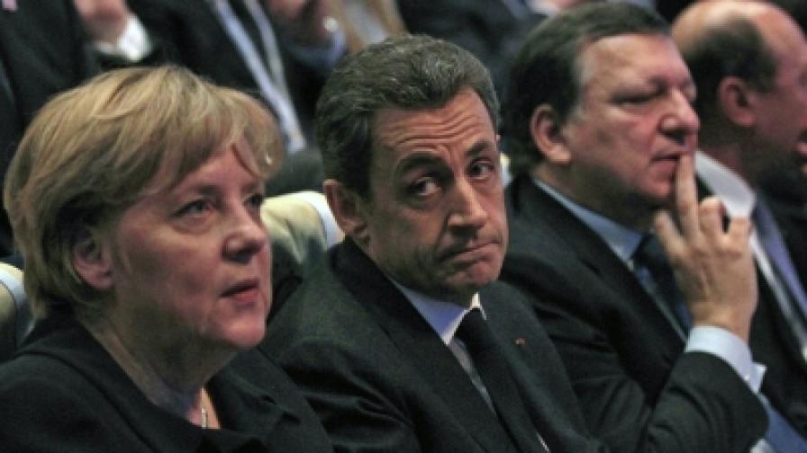 Ангела Меркел, Никола Саркози и Жозе Барозу на конгреса на Европейската народна партия в Марсилия