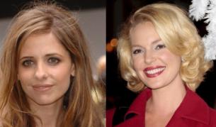 Сара Мишел Гелър (вляво) чака второ дете, а Катрин Хийгъл осинови момиченце